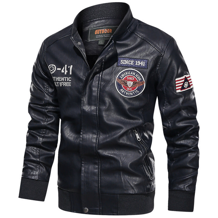 Herren modische Lederjacke mit gesticktem Patch Drune