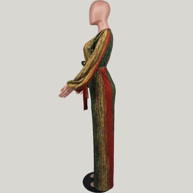 Drune | Metallic-Plissee-Jumpsuit mit weitem Bein und Gürtel