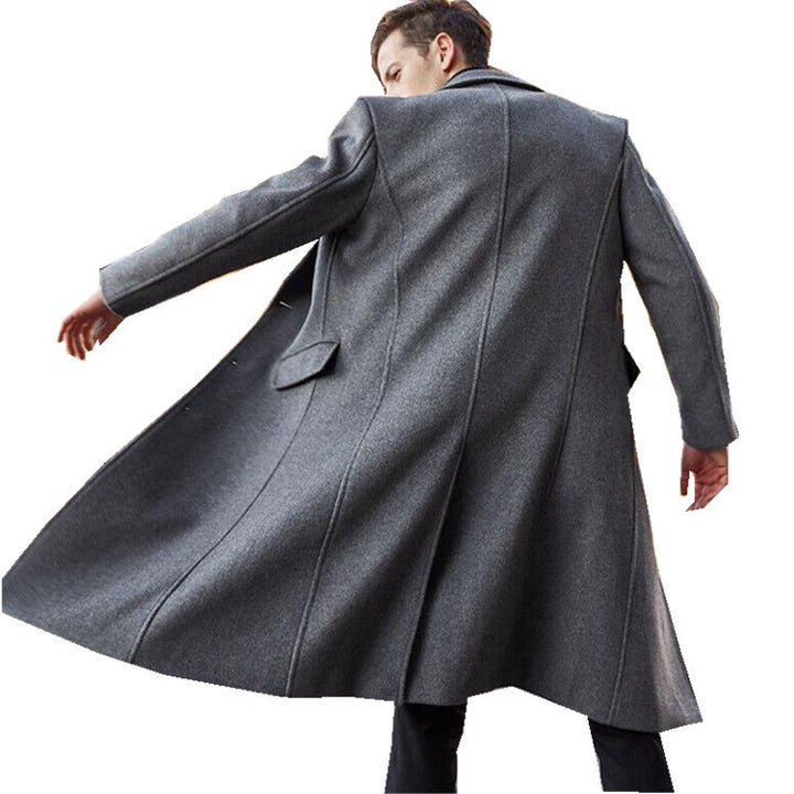 Herren Eleganter Longline-Mantel aus Wollmix mit schmaler Silhouette und Reverskragen Drune