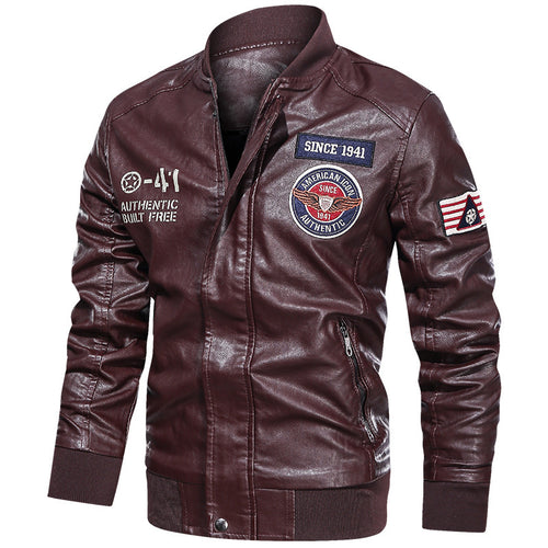 Herren modische Lederjacke mit gesticktem Patch Drune