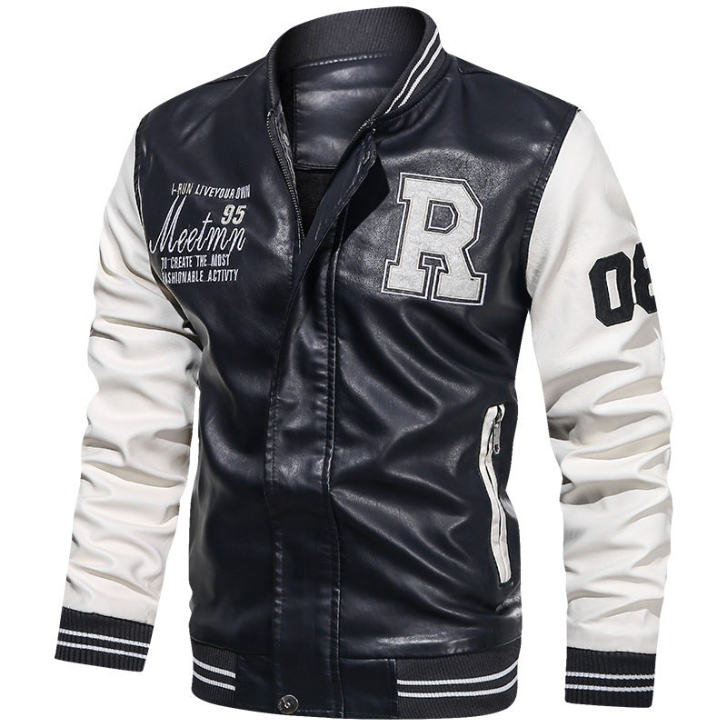 Herren Sportliche Lederjacke mit Kontrastfarben Drune