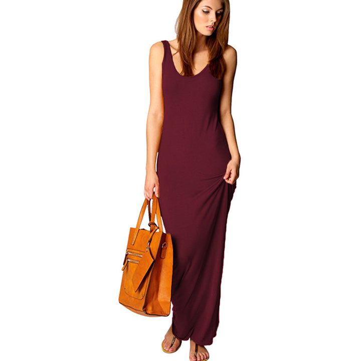 Damen Elegantes Maxikleid mit tiefem Rundhalsausschnitt und figurbetonter Passform Drune