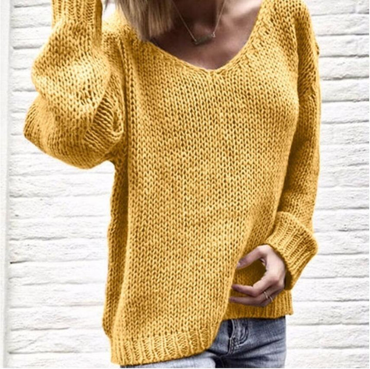 Damen Grobstrickpullover mit lässigem V-Ausschnitt und oversized Ärmeln Drune