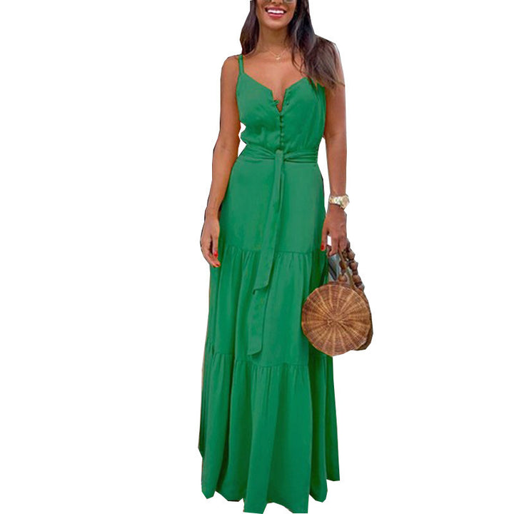 Damen Maxi-Kleid mit knöpfbarer Front und fließendem Rock Drune