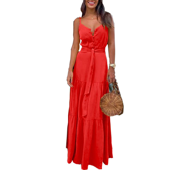 Damen Maxi-Kleid mit knöpfbarer Front und fließendem Rock Drune