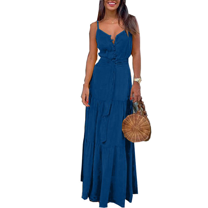 Damen Maxi-Kleid mit knöpfbarer Front und fließendem Rock Drune