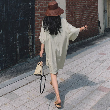 Damen Leichtes Oversize-Kaftan-Kleid mit V-Ausschnitt und asymmetrischem Saum Drune