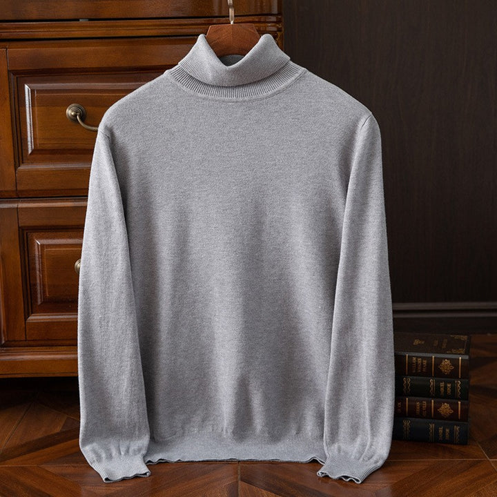 Herren-Strickpullover, Rollkragen, einfarbig, leger