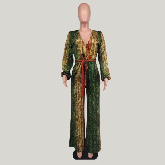 Drune | Metallic-Plissee-Jumpsuit mit weitem Bein und Gürtel