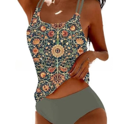 Drune | Retro Hochgeschnittenes Bikini mit Stranddruck