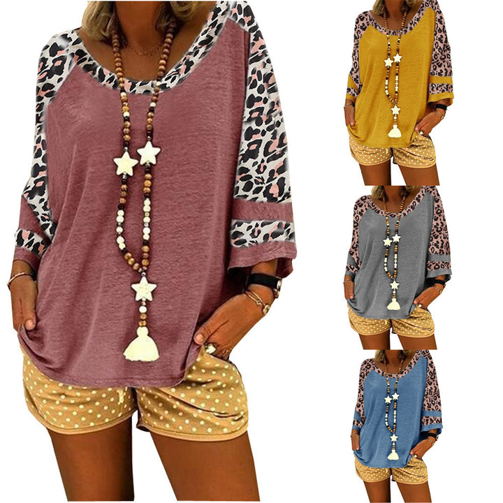 Damen Lässiges Leo-Shirt mit weiten Ärmeln und trendigen Akzenten Drune