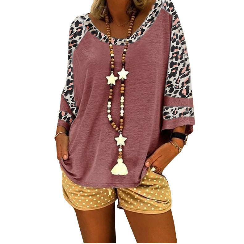 Damen Lässiges Leo-Shirt mit weiten Ärmeln und trendigen Akzenten Drune