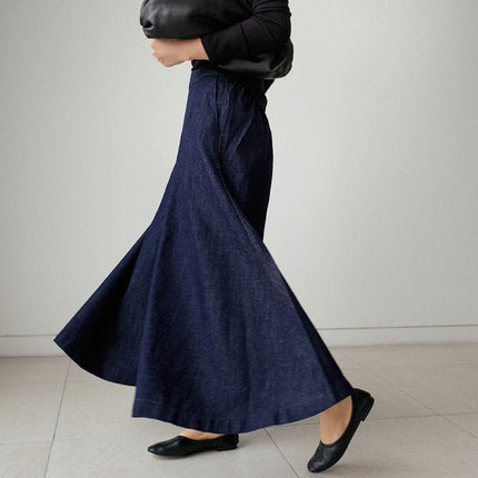 Damen Weite Denim Culotte-Hose mit Eingrifftaschen Drune