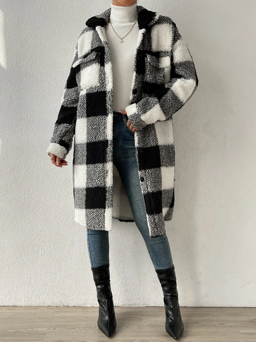 Drune | kariert Jacke mit plüschigem Kragen und Knöpfen