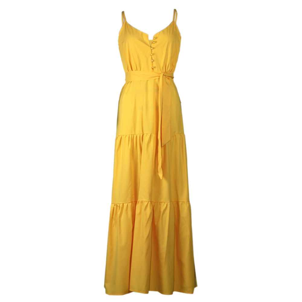 Damen Maxi-Kleid mit knöpfbarer Front und fließendem Rock Drune