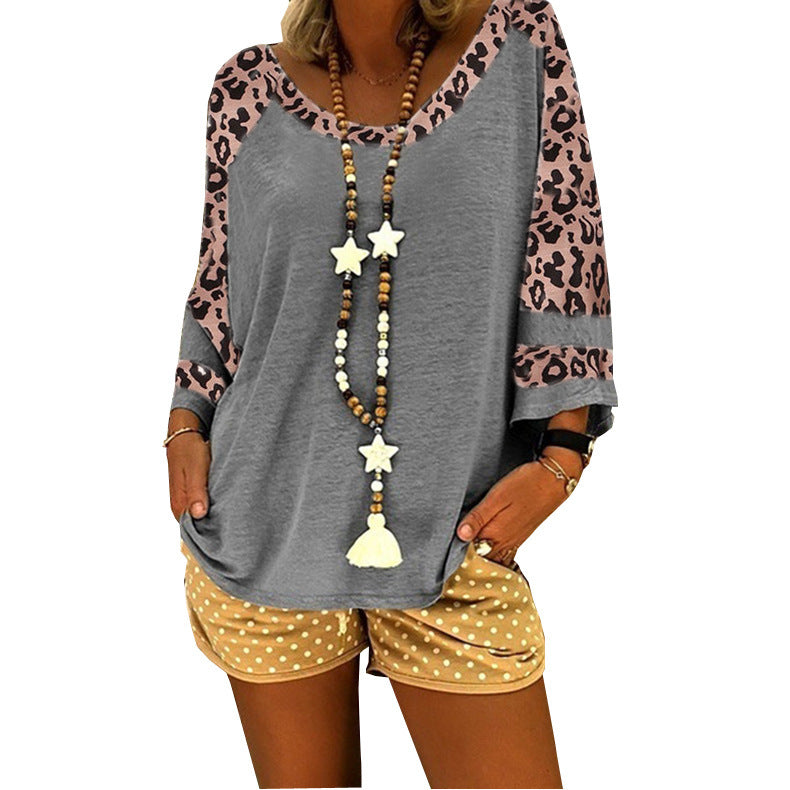 Damen Lässiges Leo-Shirt mit weiten Ärmeln und trendigen Akzenten Drune