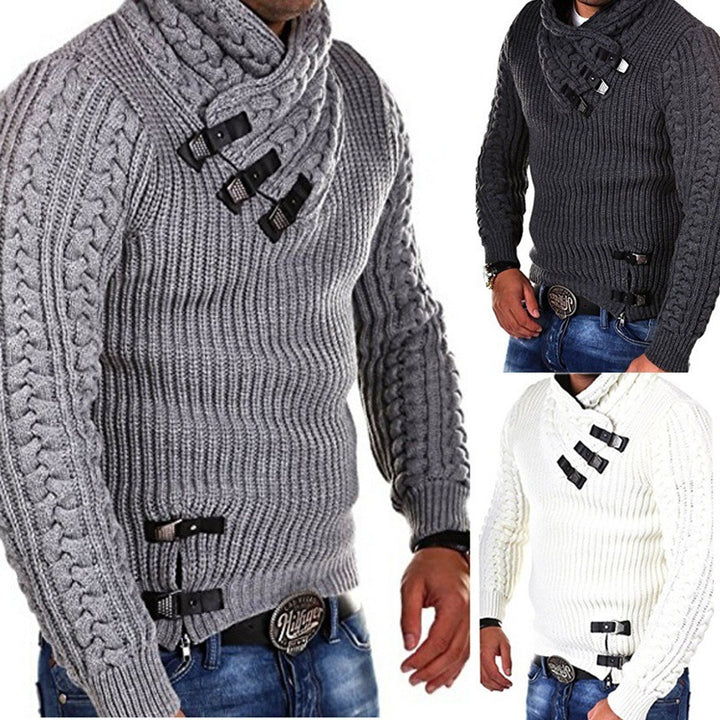 Herren Strickpullover mit innovativem Schalkragen und exklusiven Knopfdetails Drune