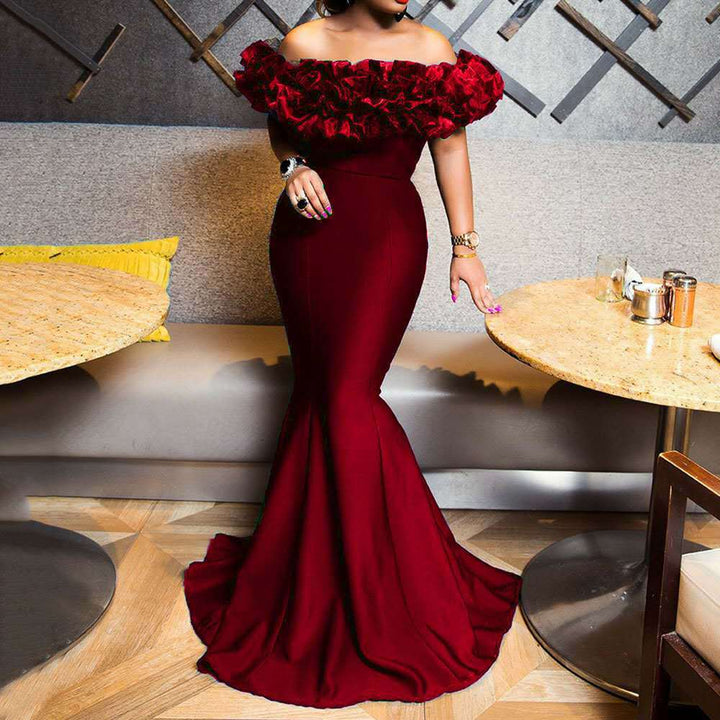 Damen Abendkleid mit voluminösem Rüschensaum Drune