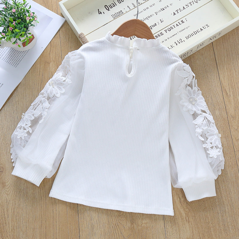 Mädchen elegante Bluse mit dekorativen Spitze-Ärmeln Drune
