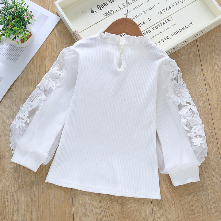 Mädchen elegante Bluse mit dekorativen Spitze-Ärmeln Drune
