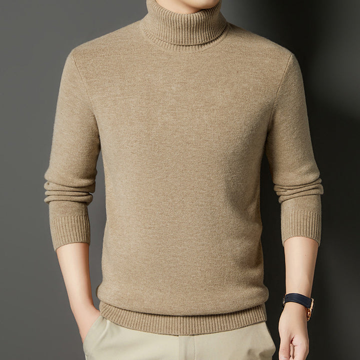 Herren-Rollkragenpullover mit Wollanteil, dick