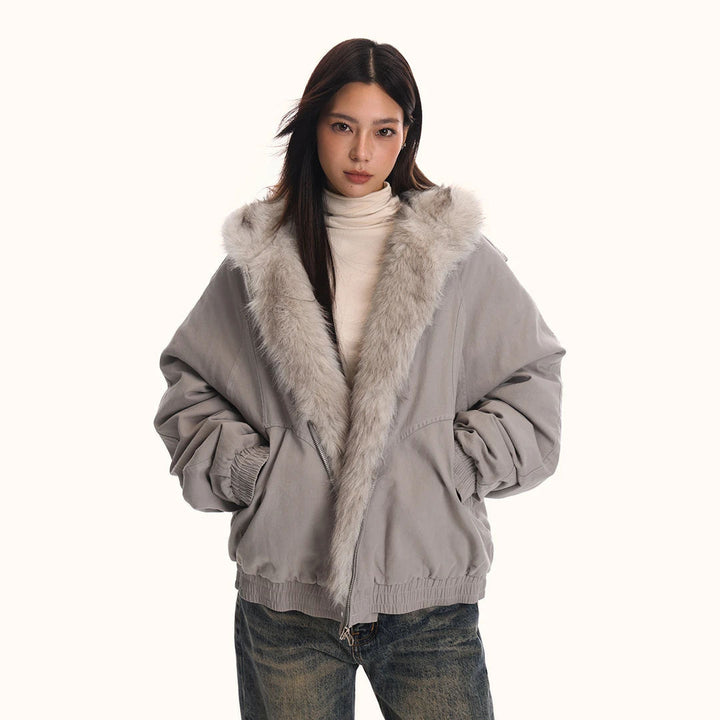 Herren-Winterjacke, gefüttert, mit Kapuze und Fellkragen