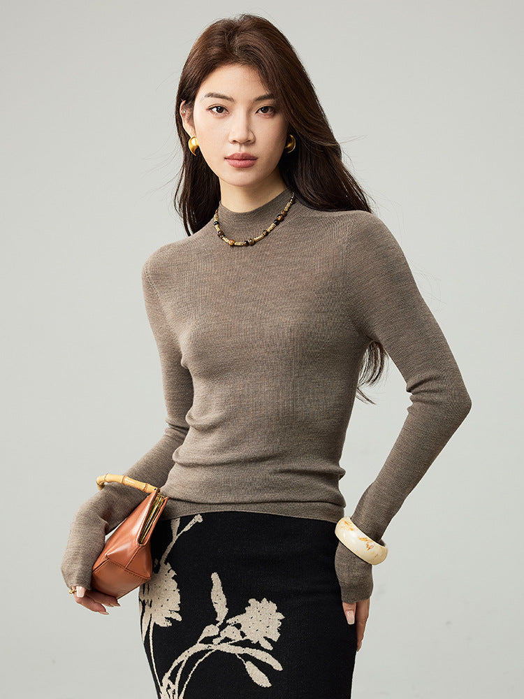 Damen-Rollkragenpullover, 100% Wolle, nahtlos