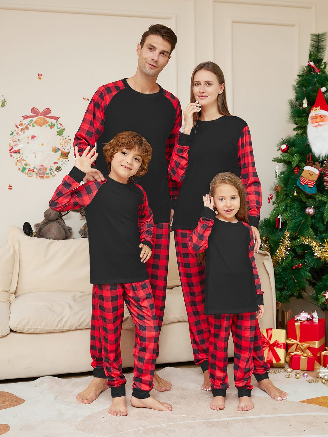 Weihnachts-Schlafanzug-Set für die ganze Familie, kariert