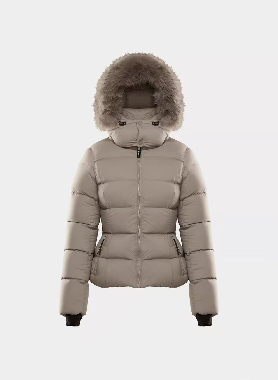 Damen-Daunenjacke mit Kapuze und Kunstfellkragen