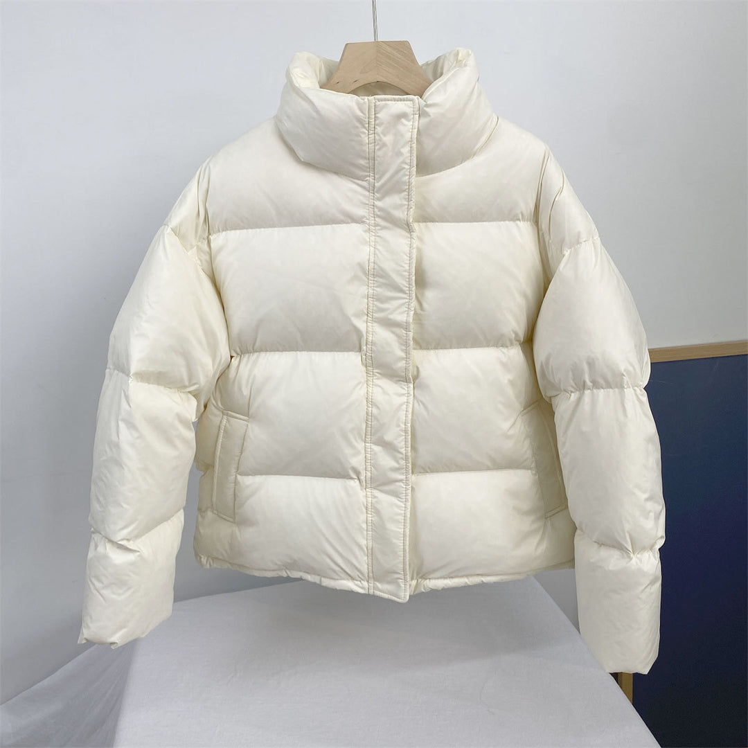 Kurze Daunenjacke für Mädchen, 95% weiße Entendaunen, Stehkragen