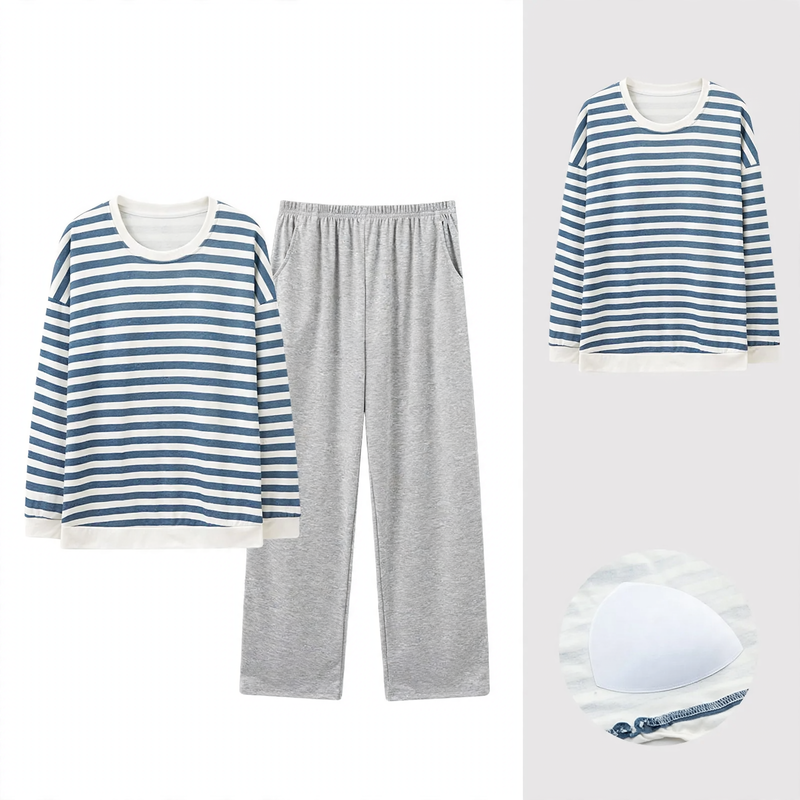 Damen-Pyjama-Set aus Baumwolle mit integrierten Brustpolstern