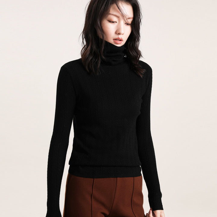Kurzer Rollkragen-Strickpullover aus Wollmischung