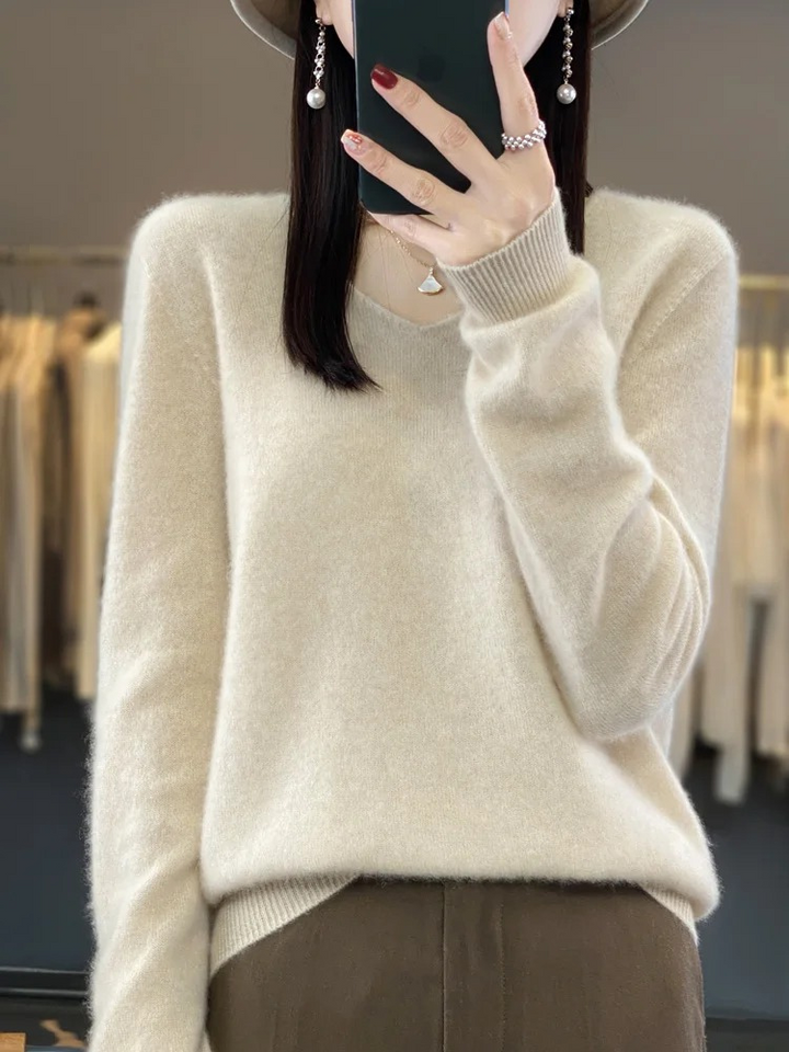 Drune | Cashmere Pullover Damen Eleganter V-ausschnitt, Weich & Komfortabel