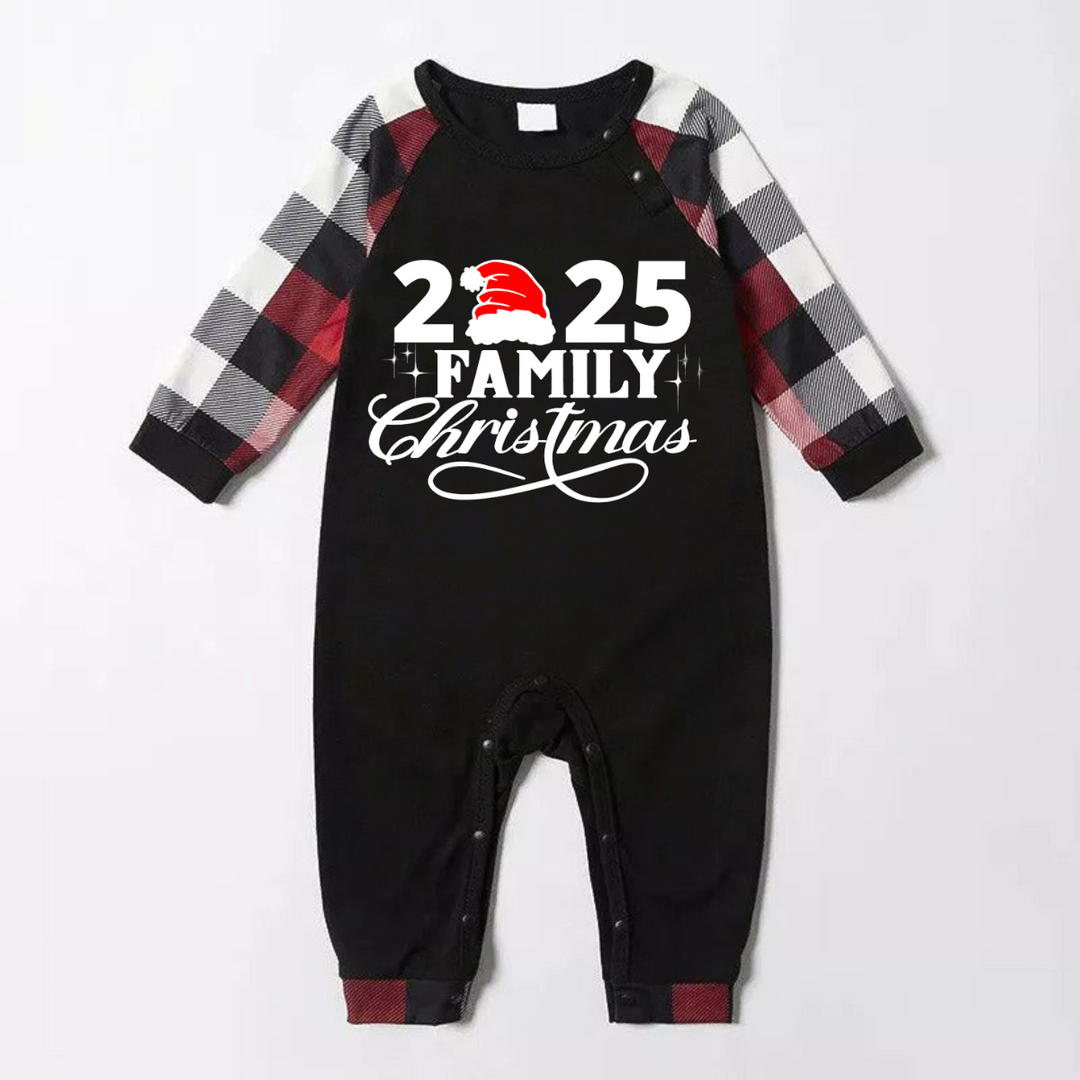 Drune | "2025 Familie Weihnachten" Schrift Druck Rot & Schwarz & Grau & Weiß Karierte Familie Passende Pyjamas