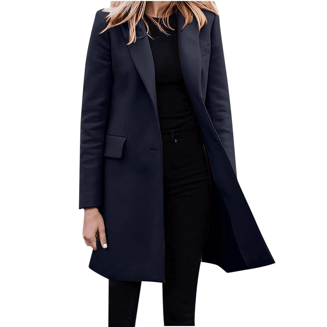 Drune | Damen Slim Fit Mantel Jacke, Ein Knopf Wolle Mix Lange Jacke