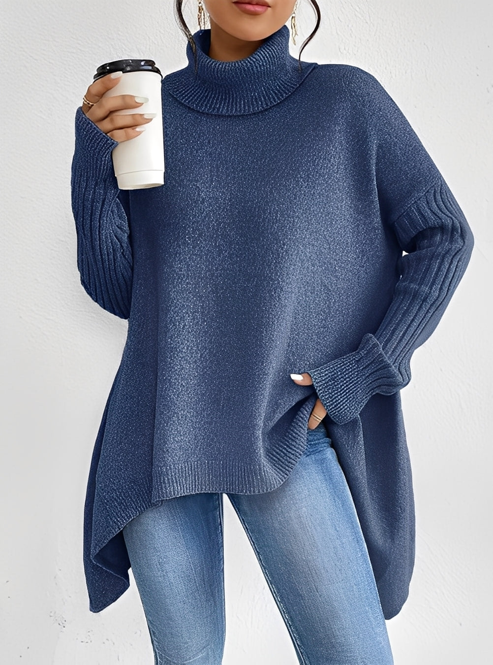 Drune | Eleganter langer Damenpullover mit Rollkragen
