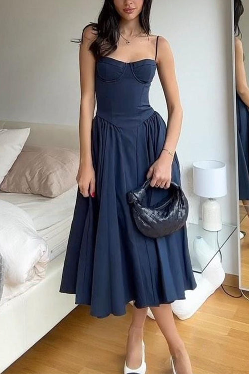 Drune | Rosiedress Spaghetti-Träger Pocketed Korsett Swing Midi Kleid