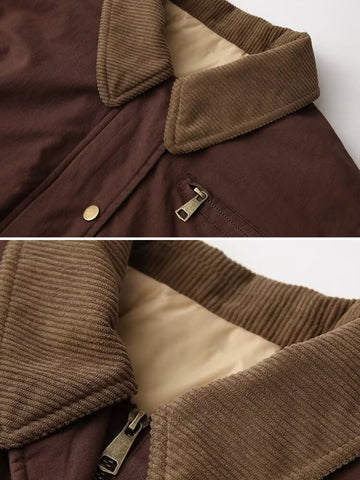 Drune | Casual Bomberjacke Cord Kragen Reißverschluss Oberbekleidung