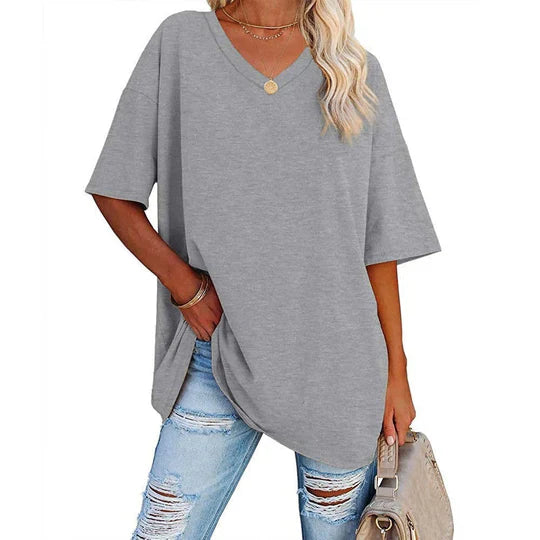 Drune | Lässiges T-shirt Mit Übergröße V-ausschnitt Für Damen