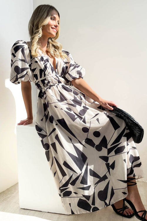Drune | Real Love Print Puffärmel Maxi Kleid