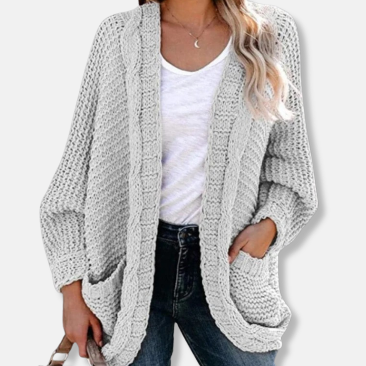 Drune | Woll Übergroßer Cardigan - Gerippter Offener Fronttaschen Cardigan