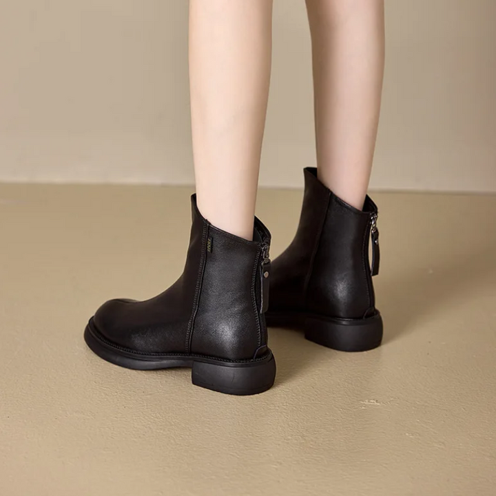 Drune | Damen Stiefel Leder Ankle Boots mit Reißverschluss Hinten und Niedrigem Absatz
