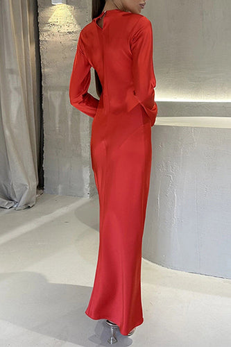 Drune | Rosiedress Rundhals Lange Ärmel Satin Maxi Partykleid