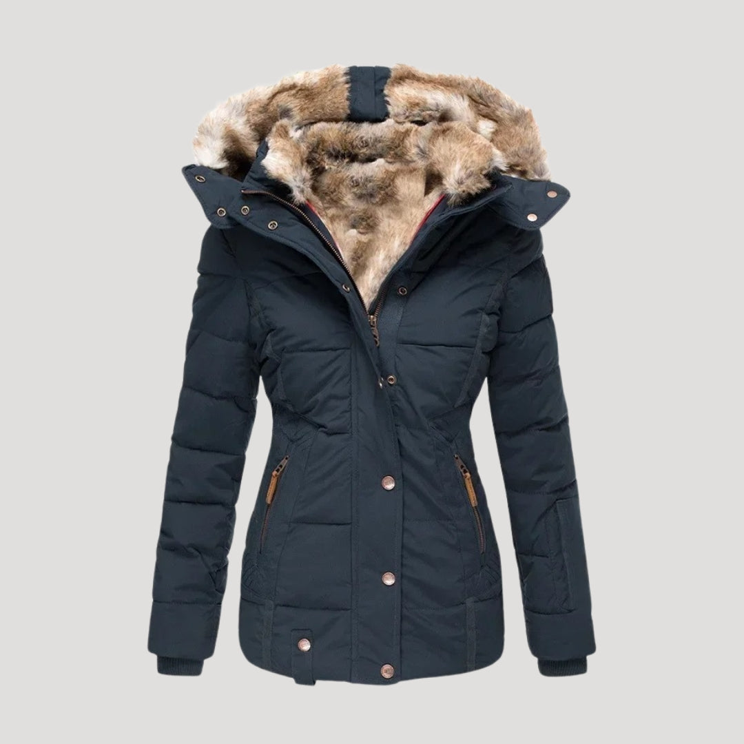 Drune | Damen gepolsterter Wintermantel mit Kunstpelzkragen Jacke