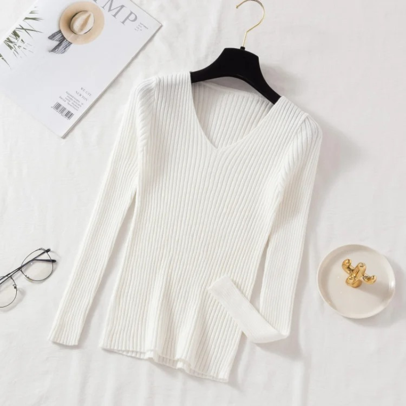 Drune | Pullover - Slim-Fit Rippstrick V-Ausschnitt Pullover