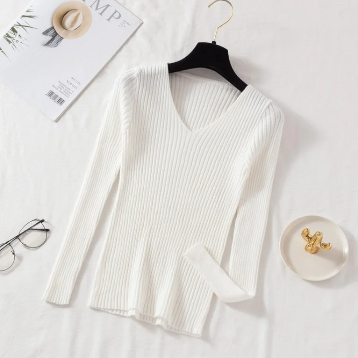 Drune | Pullover - Slim-Fit Rippstrick V-Ausschnitt Pullover