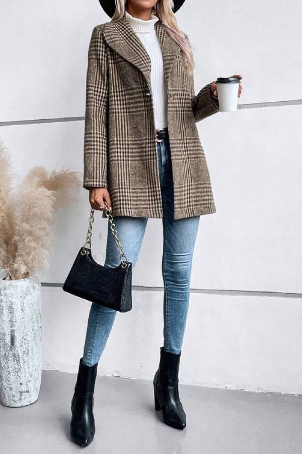 Drune | Kollektion Karierter Kragen Langarmjacke