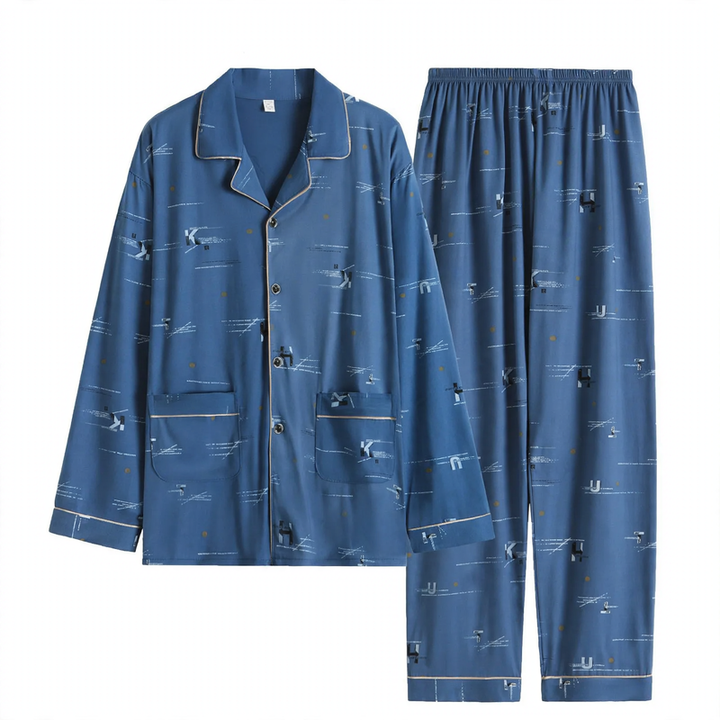 Herren-Pyjama-Set, Baumwolle, langärmelig