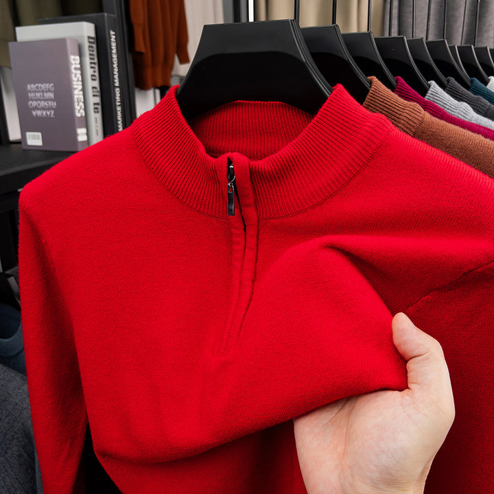 Herren-Wollpullover mit Stehkragen und Reißverschluss