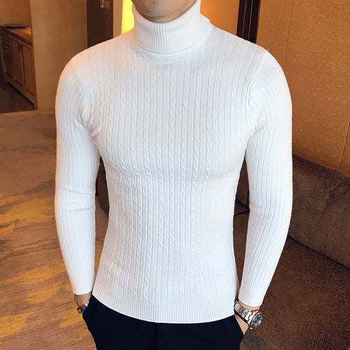 Herren-Strickpullover mit Rollkragen und Zopfmuster